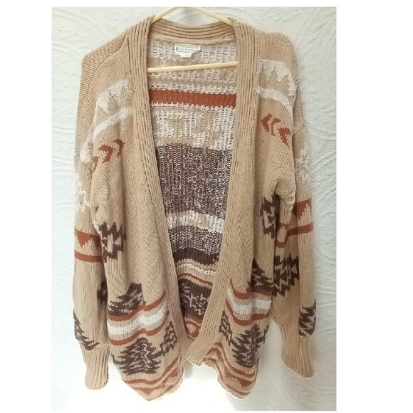 Loveriche Knit Sweater Cardigan W/Aztec Southwestern Designs Shades Of Brown M - Picture 1 of 11